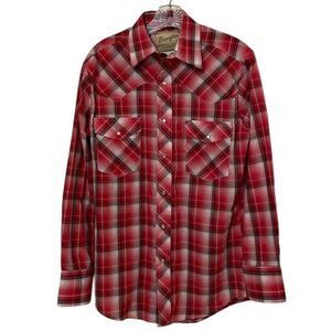 Wrangler Red Plaid Western Pearl Snap Shirt Mens Size Small Rodeo Casual